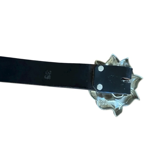Vintage Rock Rebel Rose Silver Western Goth Buckle Black Leather Belt SZ 38 - Picture 8 of 10